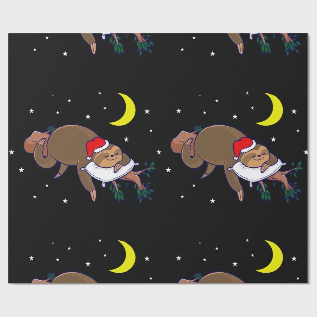 santa claus sloth christmas wrapping paper (Flat)
