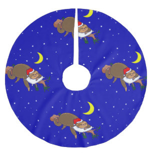 santa claus sloth xmas brushed polyester tree skirt