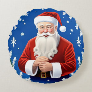 Santa Claus Smiling Christmas Cheer 🎅 Round Pillow