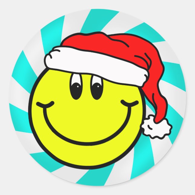 Santa Claus Smiling Face Emoji Round Sticker (Front)