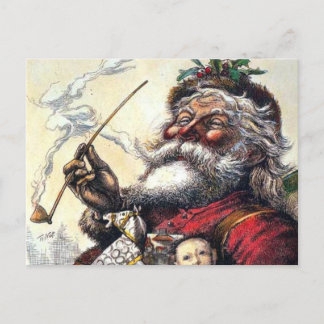 SANTA CLAUS SMOKING VINTAGE DESIGN HOLIDAY POSTCARD