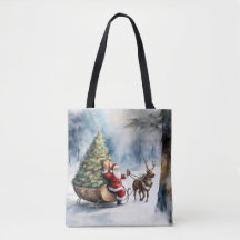 Santa Claus Snow Reindeer Sleigh Sac fourre-tout d