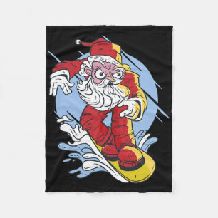 Santa Claus Snowboarding Christmas Snowboard Sport Fleece Blanket