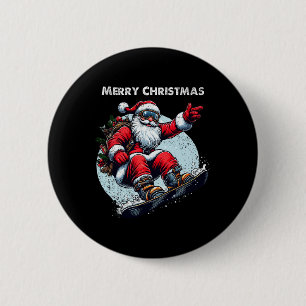 Santa Claus Snowboarding Merry Christmas Winter Ho 2 Inch Round Button