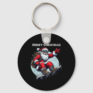 Santa Claus Snowboarding Merry Christmas Winter Ho Keychain