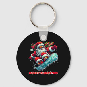 Santa Claus Snowboarding Merry Christmas Winter Ho Keychain
