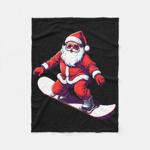 Santa Claus Snowboarding On Christmas Eve Fleece Blanket