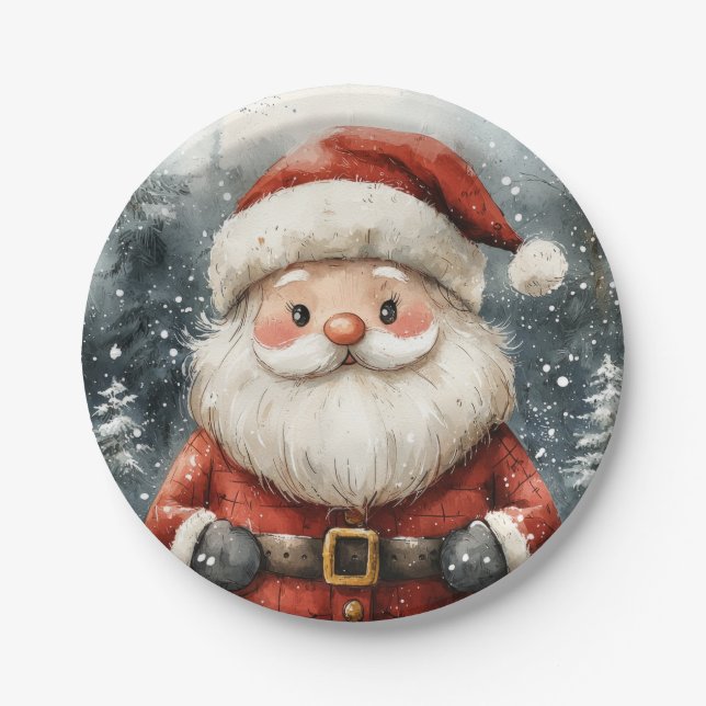 Santa Claus Snowfall Paper Plates (Front)