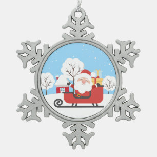 Santa Claus Snowflake Pewter Christmas Ornament