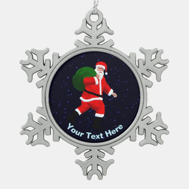Santa Claus Snowflake Pewter Christmas Ornament (Front)