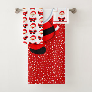 Santa Claus, snowflakes and monogram Christmas Bath Towel Set