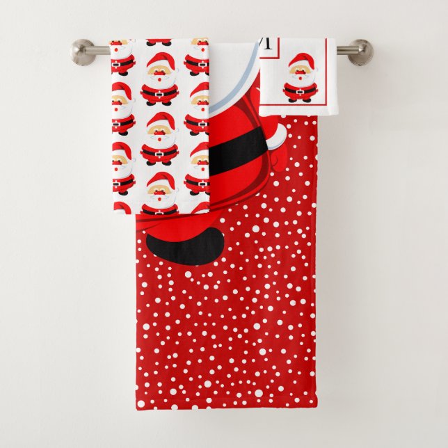 Santa Claus, snowflakes and monogram Christmas Bath Towel Set (Insitu)