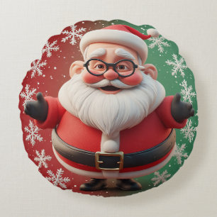 Santa Claus Snowflakes Christmas Holiday Cheer 🎅 Round Pillow