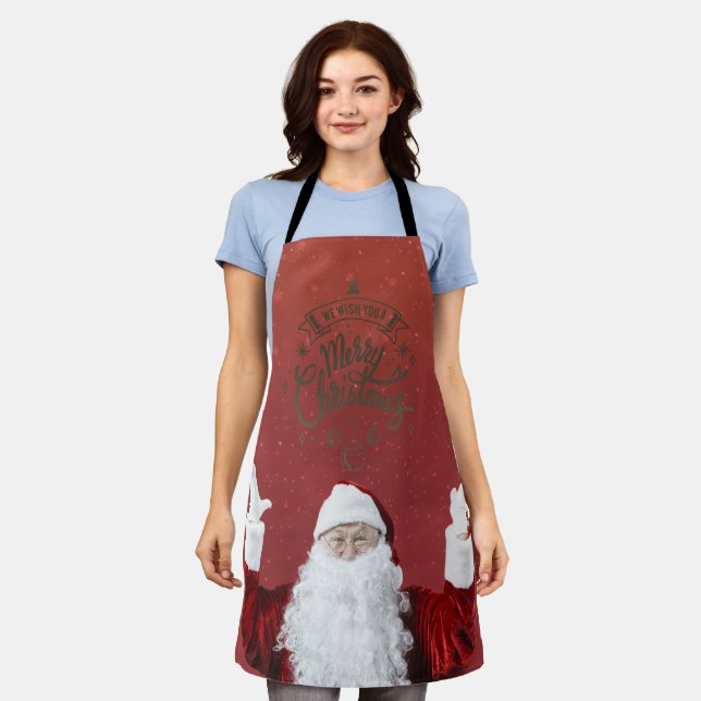 Santa Claus,Snowflakes,Red   Apron (Worn)
