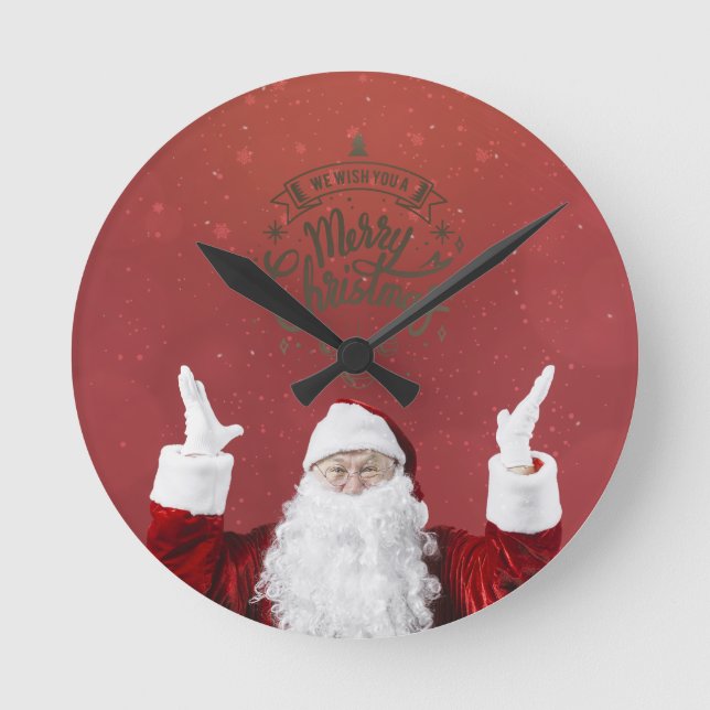 Santa Claus,Snowflakes,Red    Round Clock (Front)
