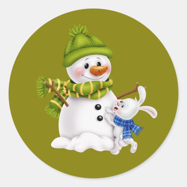 Santa Claus Snowman Christmas &  Classic Round Sticker (Front)