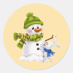 Santa Claus Snowman Christmas &  Classic Round Sticker
