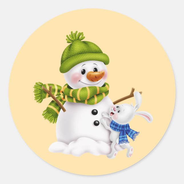 Santa Claus Snowman Christmas &  Classic Round Sticker (Front)