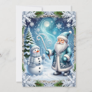 🎄❄️ Santa Claus & Snowman Winter Holiday Magic Card