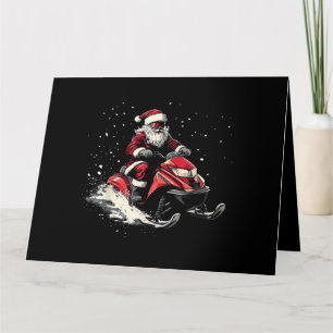 Santa Claus Snowmobile Motor Sled Funny Christmas Card