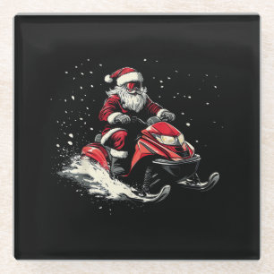 Santa Claus Snowmobile Motor Sled Funny Christmas Glass Coaster