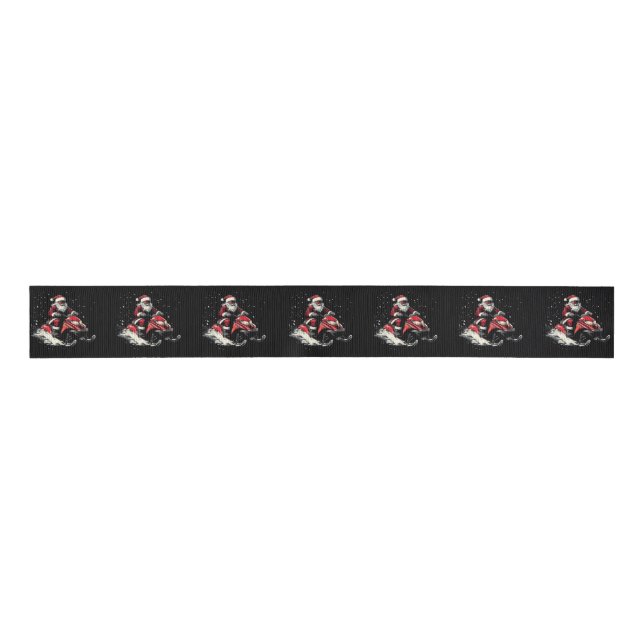 Santa Claus Snowmobile Motor Sled Funny Christmas Grosgrain Ribbon (Front)
