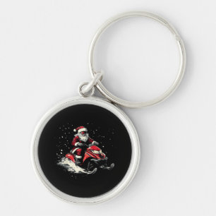 Santa Claus Snowmobile Motor Sled Funny Christmas Keychain