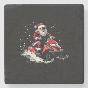Santa Claus Snowmobile Motor Sled Funny Christmas Stone Coaster