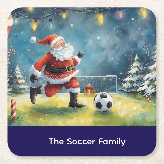 Santa Claus  Soccer Christmas Party  Square Paper Coaster (Front)