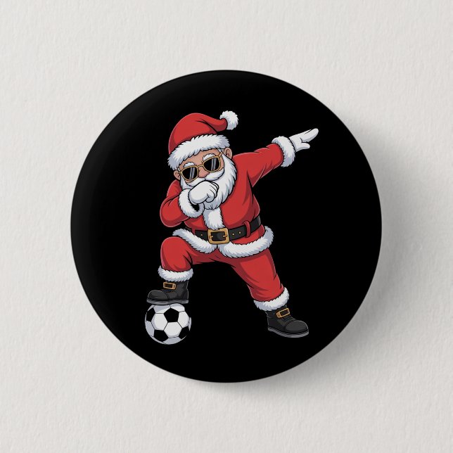 Santa Claus Soccer Dabbing Santa Gift Christmas 2 Inch Round Button (Front)