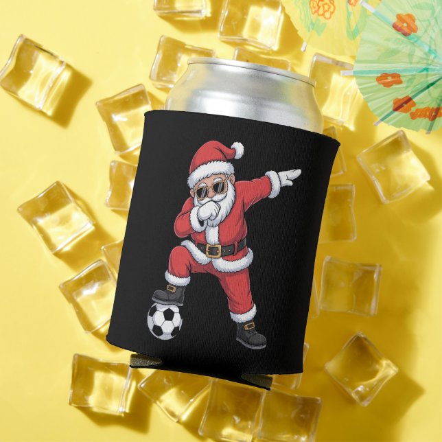 Santa Claus Soccer Dabbing Santa Gift Christmas Can Cooler (In Situ Summer)
