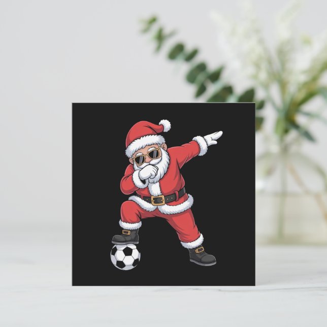 Santa Claus Soccer Dabbing Santa Gift Christmas Holiday Card (Standing Front)