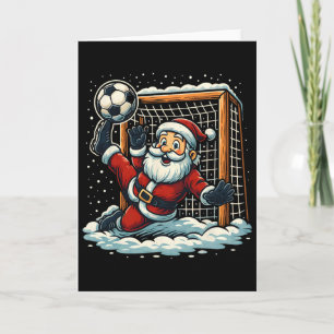 Santa Claus Soccer Goalie Sports Playing Christmas Card