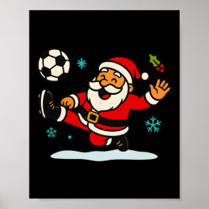 Santa Claus Soccer Sports Playing Christmas Snow X Poster