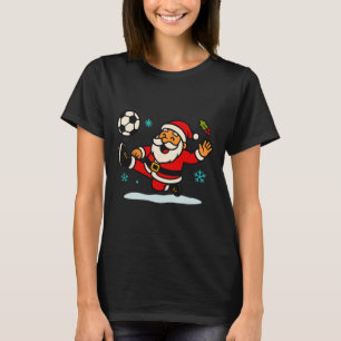 Santa Claus Soccer Sports Playing Christmas Snow X T-Shirt