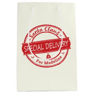 Santa Claus Special Delivery Add Name Medium Gift Bag