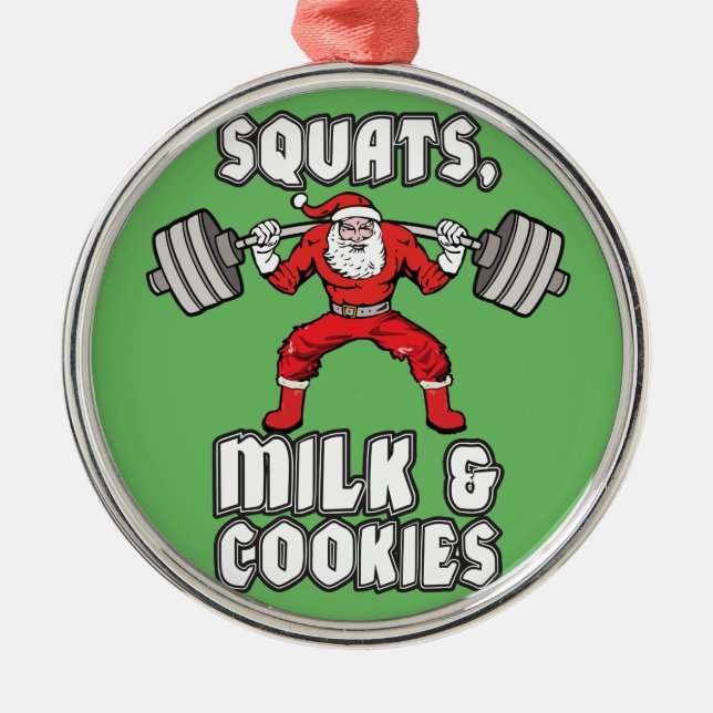Santa Claus - Squats, Milk and Cookies Metal Ornament (Front)