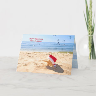 Santa Claus starfish on beach Holiday Card