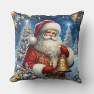 Santa Claus & Starry Christmas Night.  Throw Pillow