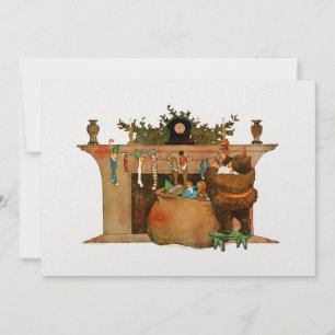 Santa Claus Stuffing Stockings With Toys Christmas Holiday Card