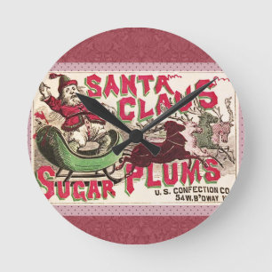 Santa Claus Sugar Plum Christmas Round Clock