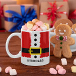 Santa Claus Suit and Belt Buckle Cute Christmas Coffee Mug<br><div class="desc">This delightful, personalized Santa Claus coffee or hot cocoa mug is ideal for your loved ones this holiday season. Adorned with Santa's suit, belt buckle, and name, this charming Christmas mug can be easily customized with your name in the personalization section to create a unique Christmas mug. It's a wonderful...</div>