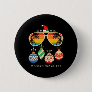 Santa Claus Sungles Beach Christmas In July Men Wo 2 Inch Round Button