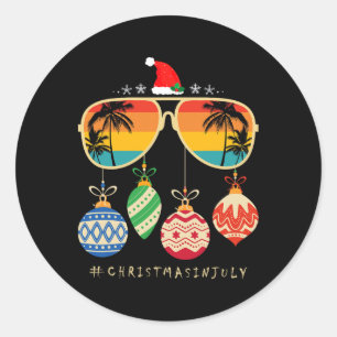 Santa Claus Sungles Beach Christmas In July Men Wo Classic Round Sticker