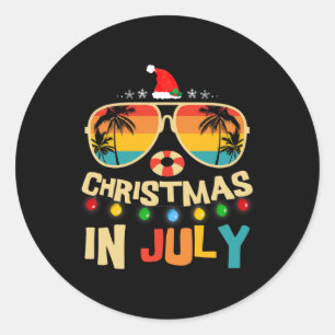 Santa Claus Sungles Beach Christmas In July Men Wo Classic Round Sticker