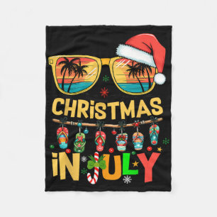 Santa Claus Sungles Beach Christmas In July Men Wo Fleece Blanket