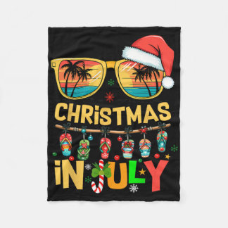 Santa Claus Sungles Beach Christmas In July Men Wo Fleece Blanket