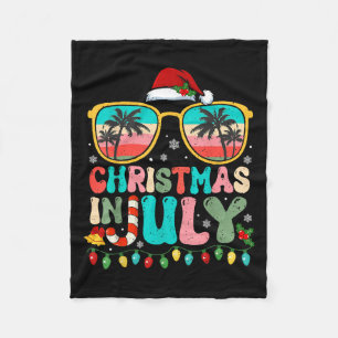Santa Claus Sungles Summer Hawaii Beach Christmas  Fleece Blanket