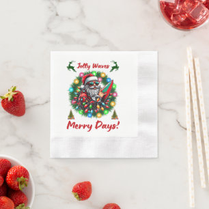 Santa Claus Surfboard Surfing Surfer Christmas Hat Napkin