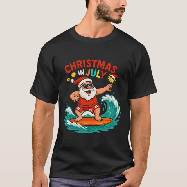 Santa Claus Surfing Beach Christmas In July Men Wo T-Shirt (Front)